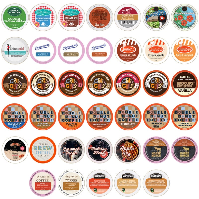 Crazy Cups Pod Variety Pack - Unique Flavors of Chocolate, Vanilla, Caramel, Coffee Capsules, Flavored Coffee, 40 Count - Image 1